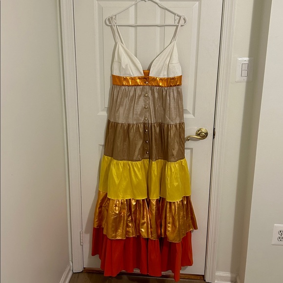 Kimberly Goldson Mari Copper Multi Tiered Maxi Dress Size 8 - Picture 6 of 16